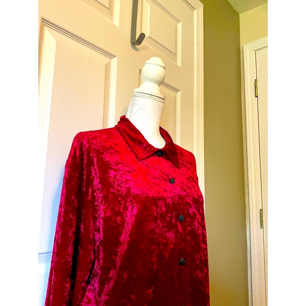 💚Teddi red crushed velvet X-Large women’s blouse #Swiftie